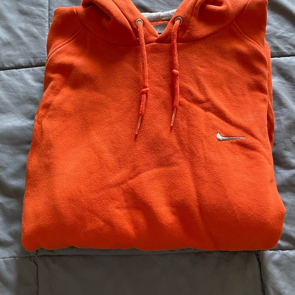 Nike Men's Bright Orange Crewneck Hoodie with Embroidered Swoosh
